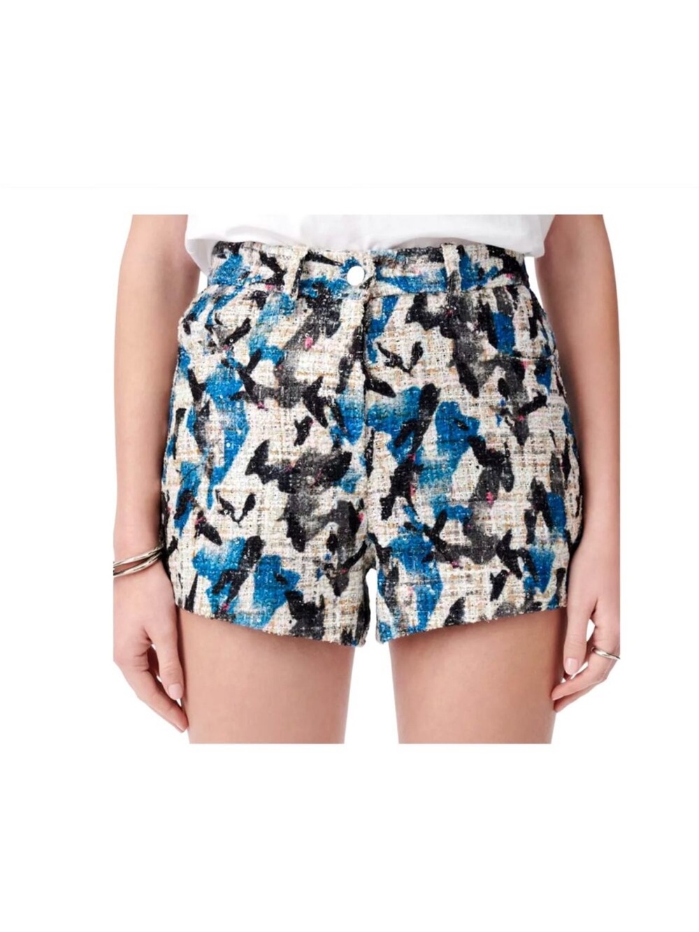 Blue Patterned Tweed Women’s Shorts